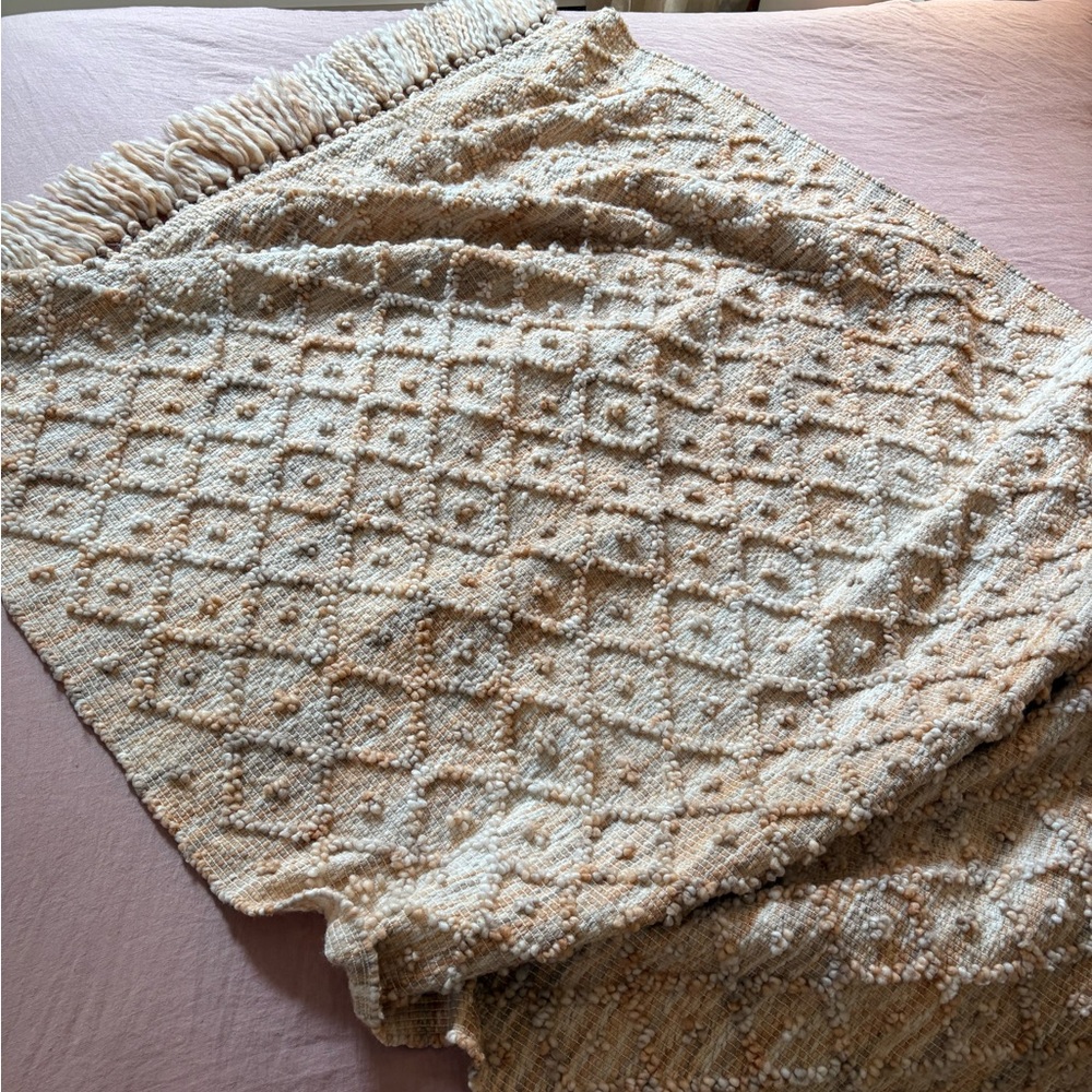 Anthropologie pink and cream knit blanket